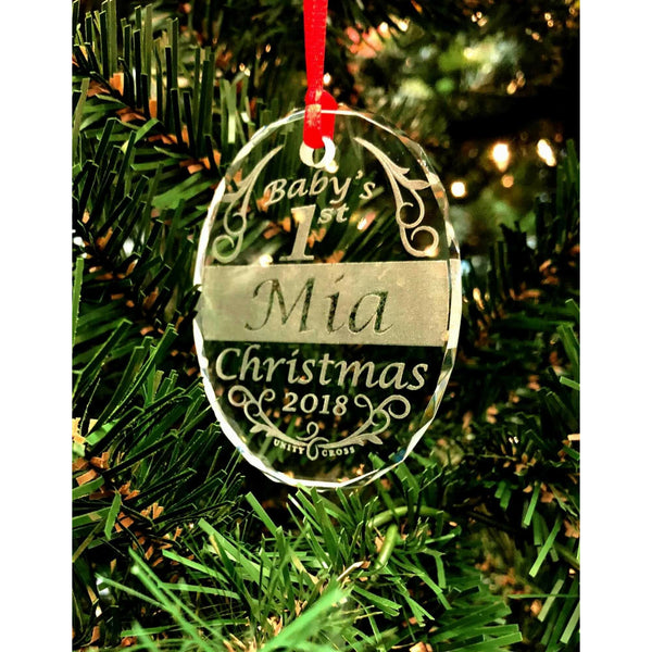 Personalize it! Unity Cross "Baby's First Christmas" Personalized Crystal tree ornament - UnityCross
