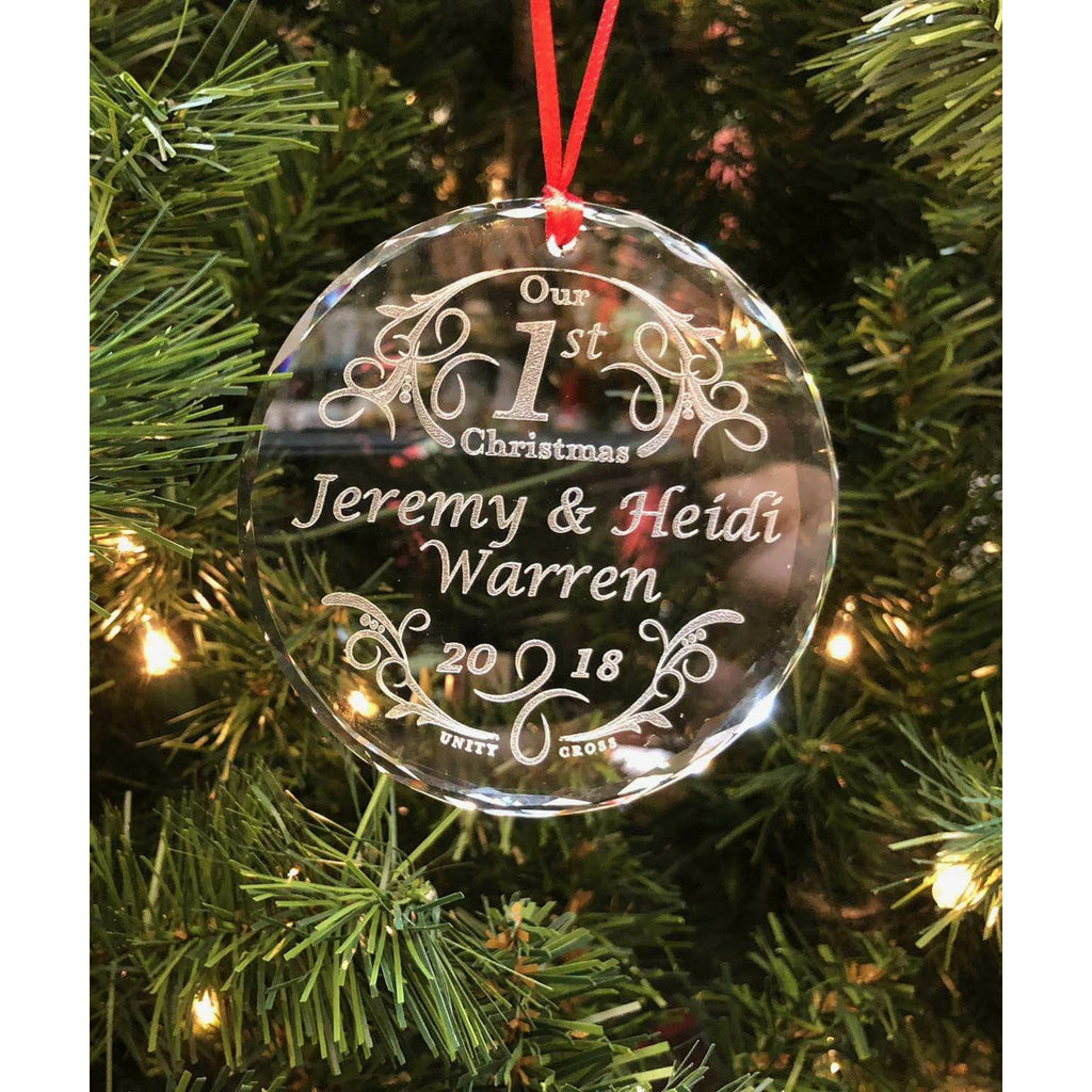 Personalize it! Unity Cross "Our First Christmas" Personalized Crystal tree ornament - UnityCross